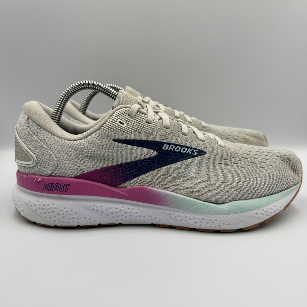 Brooks Ghost 15 White Pink Running Shoes Women's Size 10 Athletic Sneakers